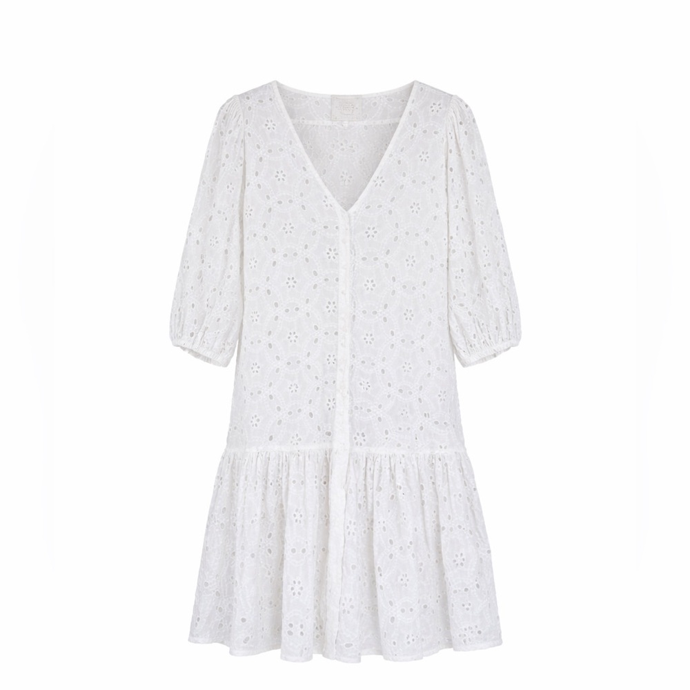 Johnny Was White Eyelet Cotton Boho Prairie Mini Dress M